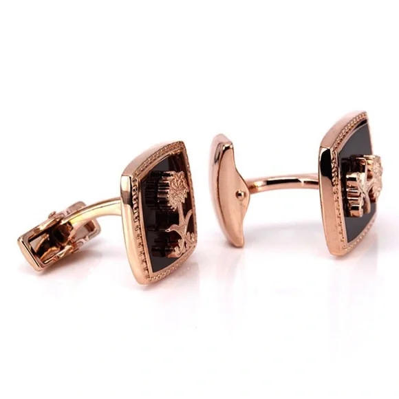 Elegant Rose Gold Palm Tree with Crossed Golf Clubs Cufflinks - Picture 2 of 16